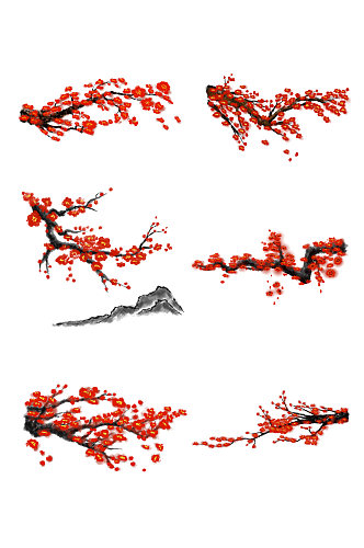 中国风手绘花卉PS分层插画梅花元素