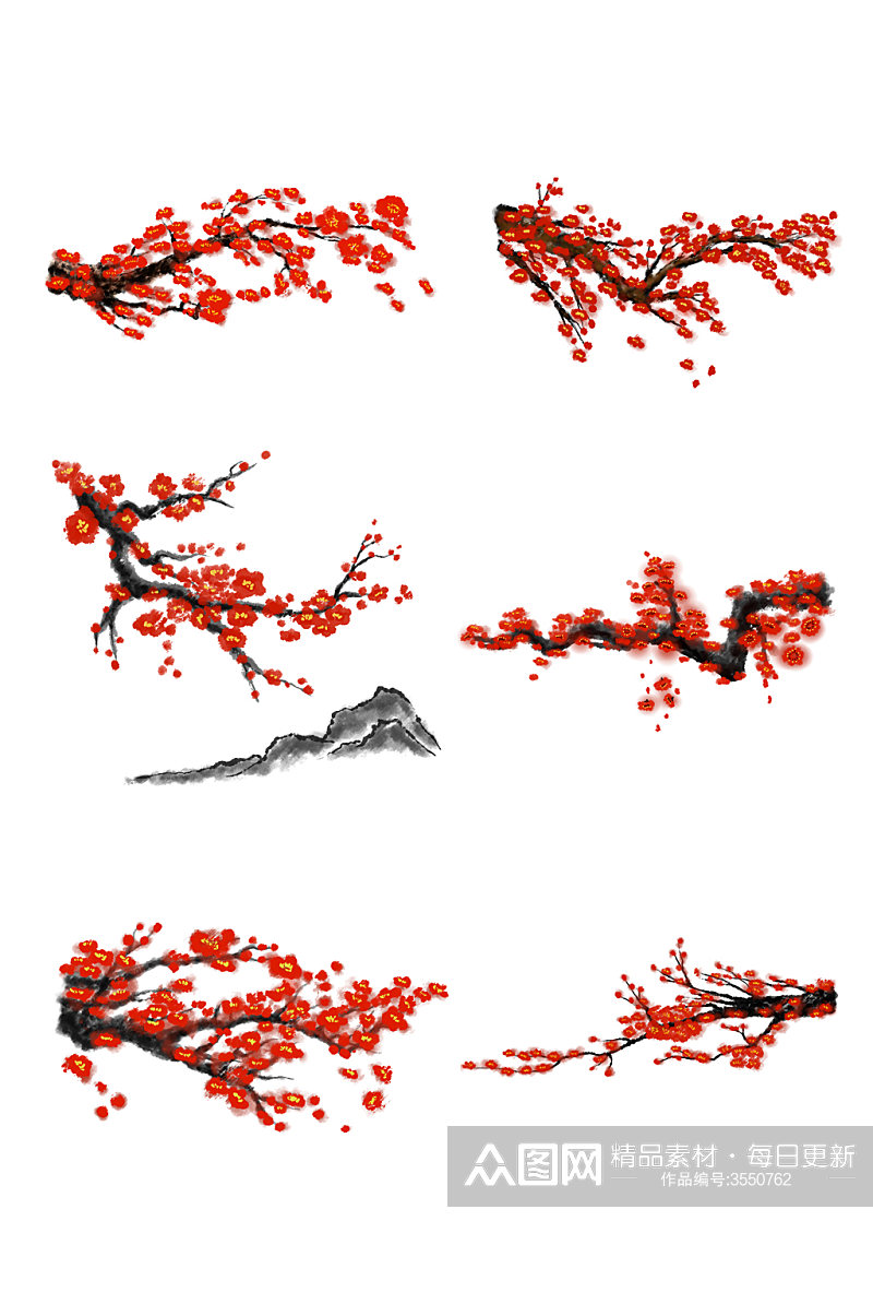 中国风手绘花卉PS分层插画梅花元素素材
