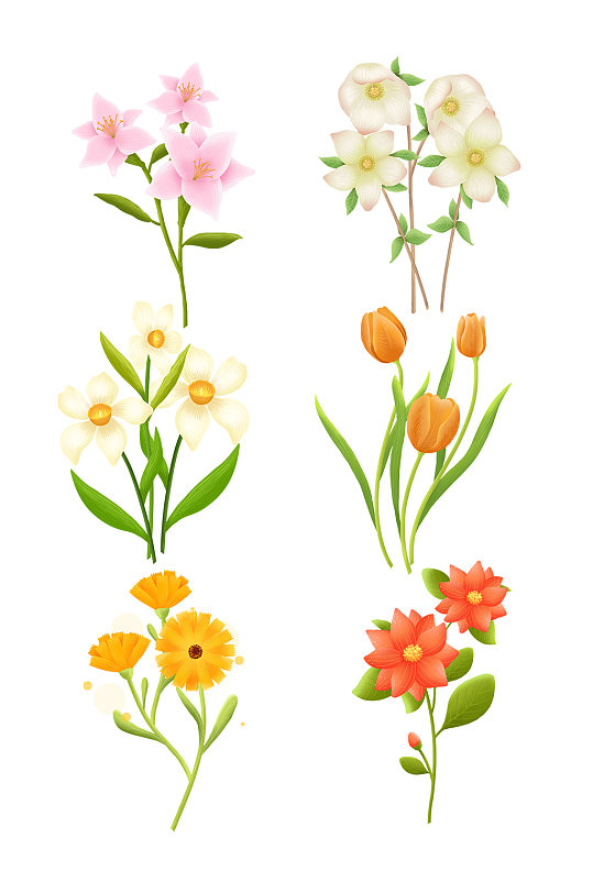 花朵浪漫手绘清新花卉植物元素