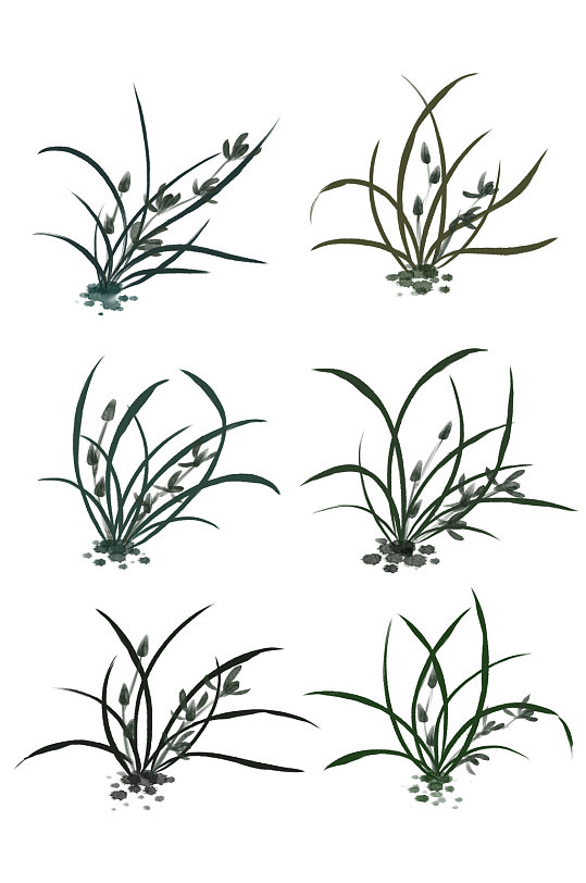 手绘水墨兰花元素