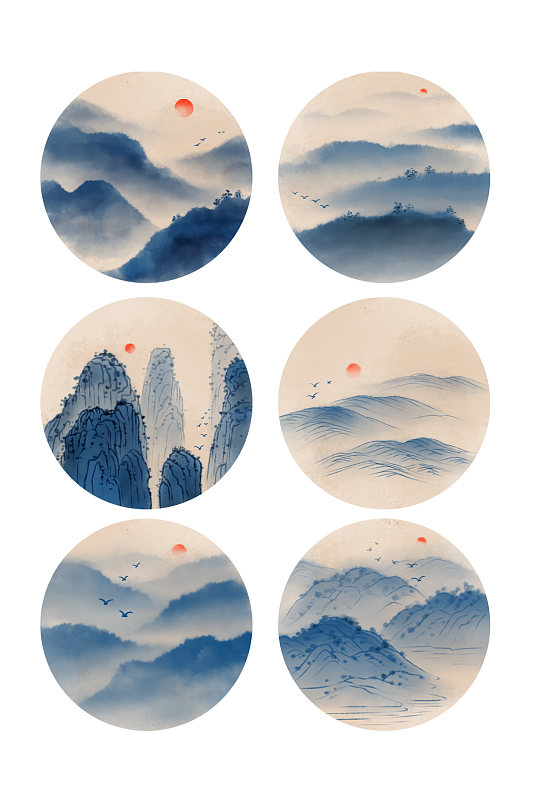 圆形山水水墨画图片-圆形山水水墨画素材下载-众图网