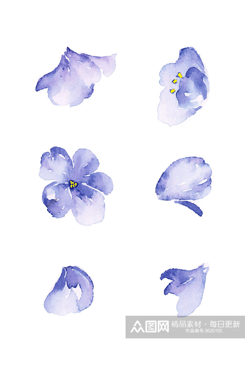 小清新唯美手绘花蓝色花瓣元素素材