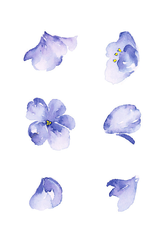 小清新唯美手绘花蓝色花瓣元素