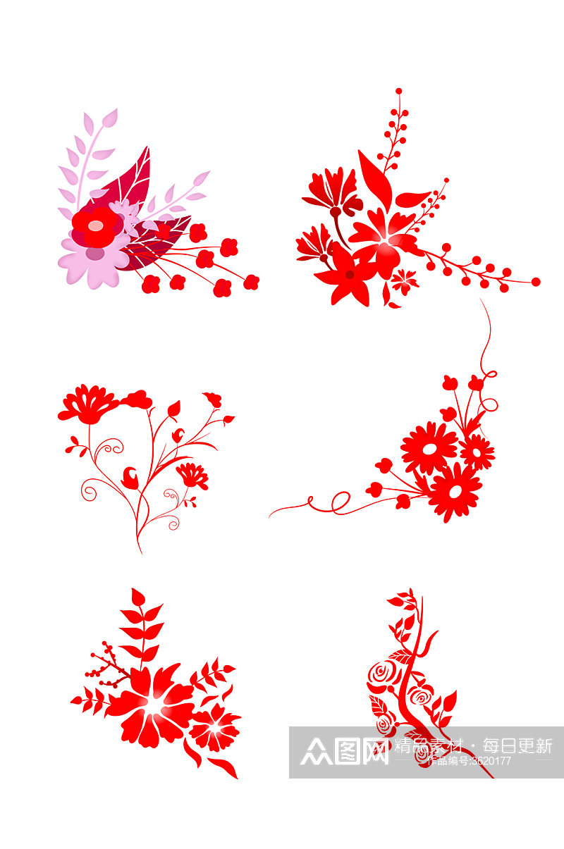 红色花瓣花藤插图元素素材