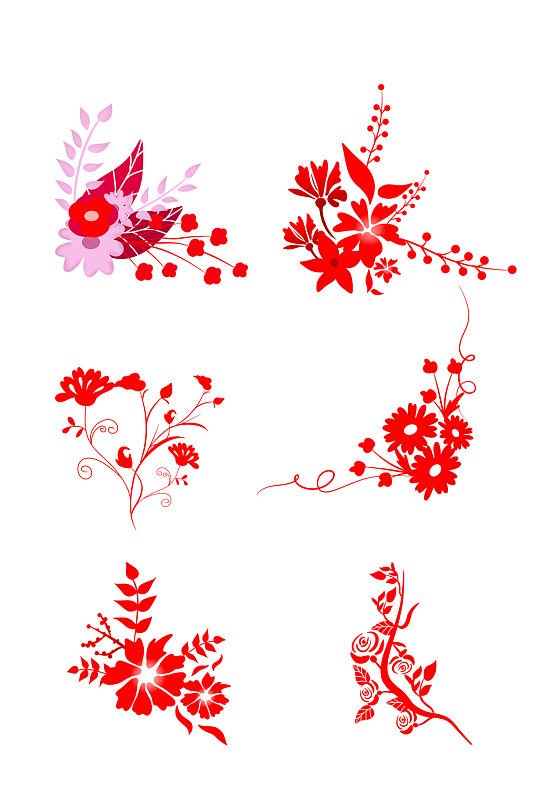 红色花瓣花藤插图元素