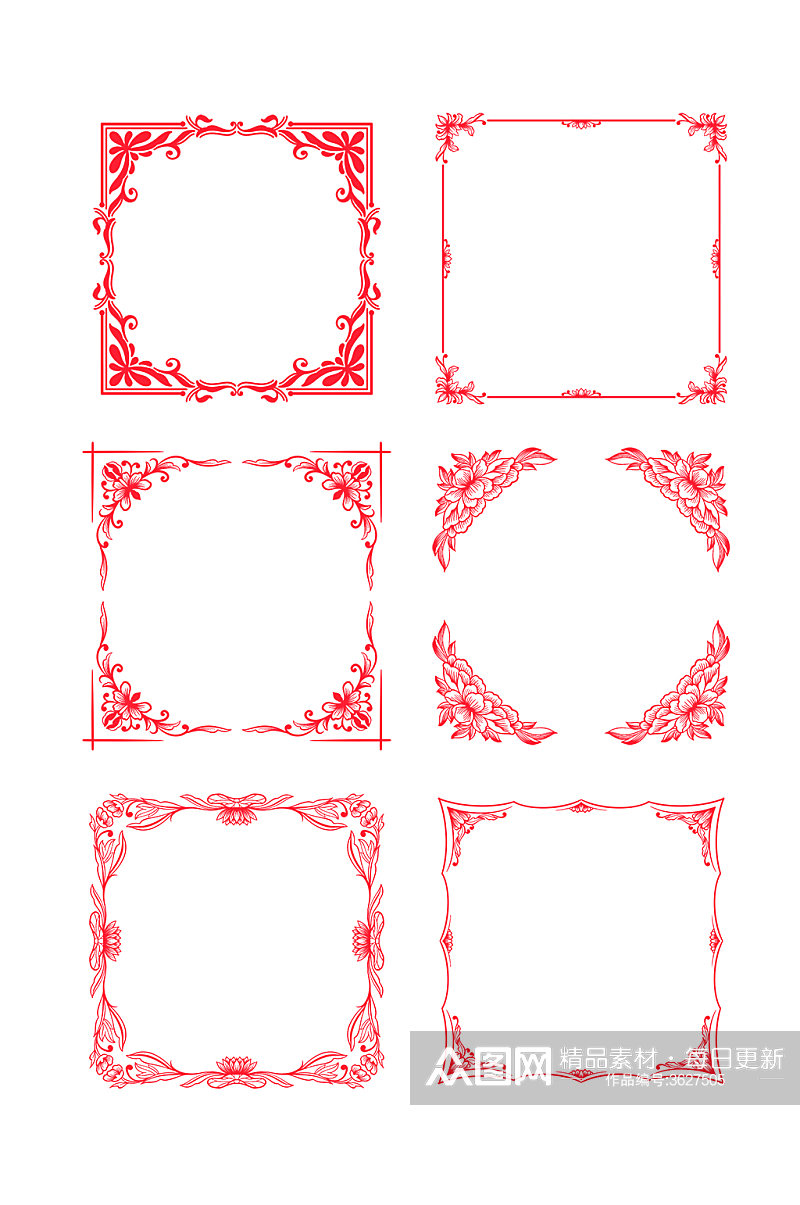 中式红色方形边框元素素材