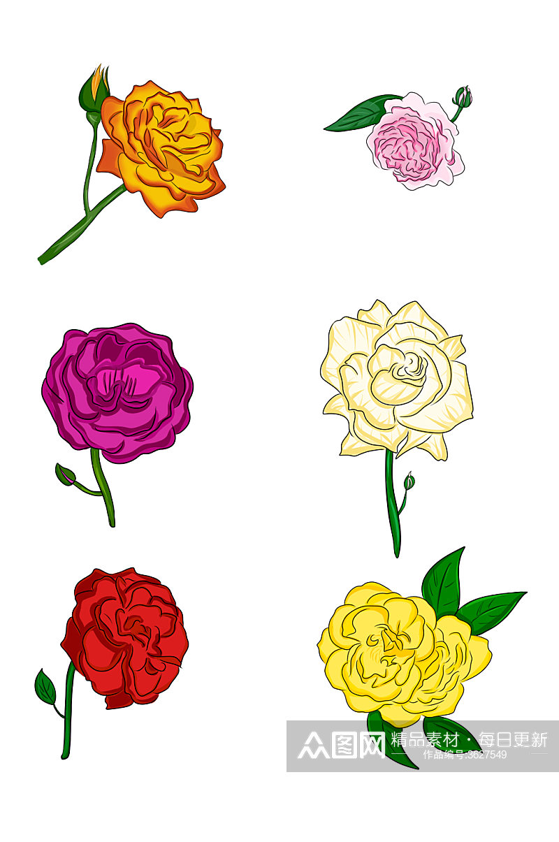 手绘水彩蔷薇花元素素材