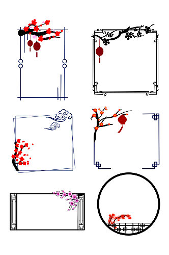水墨风梅花树边框元素