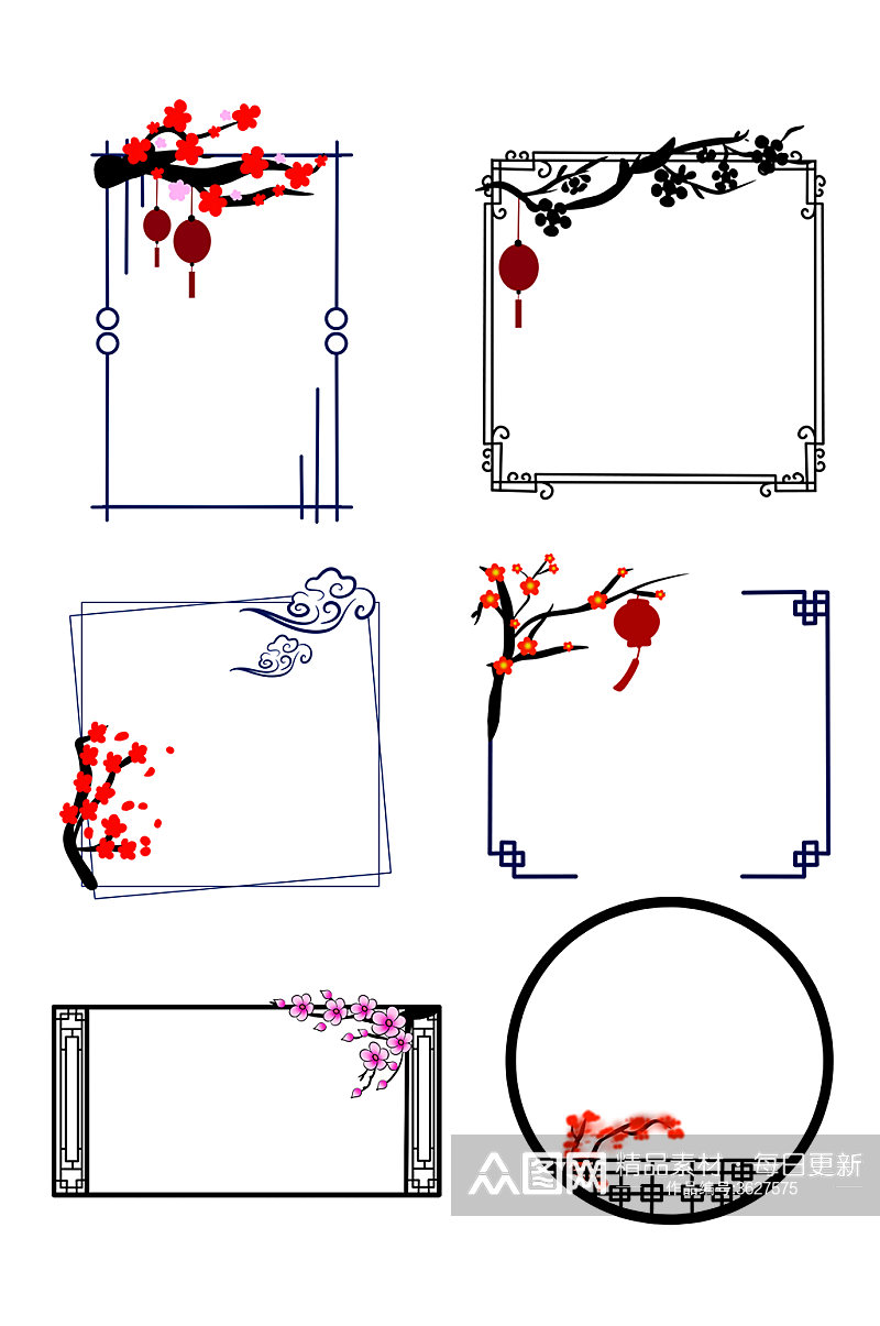 水墨风梅花树边框元素素材