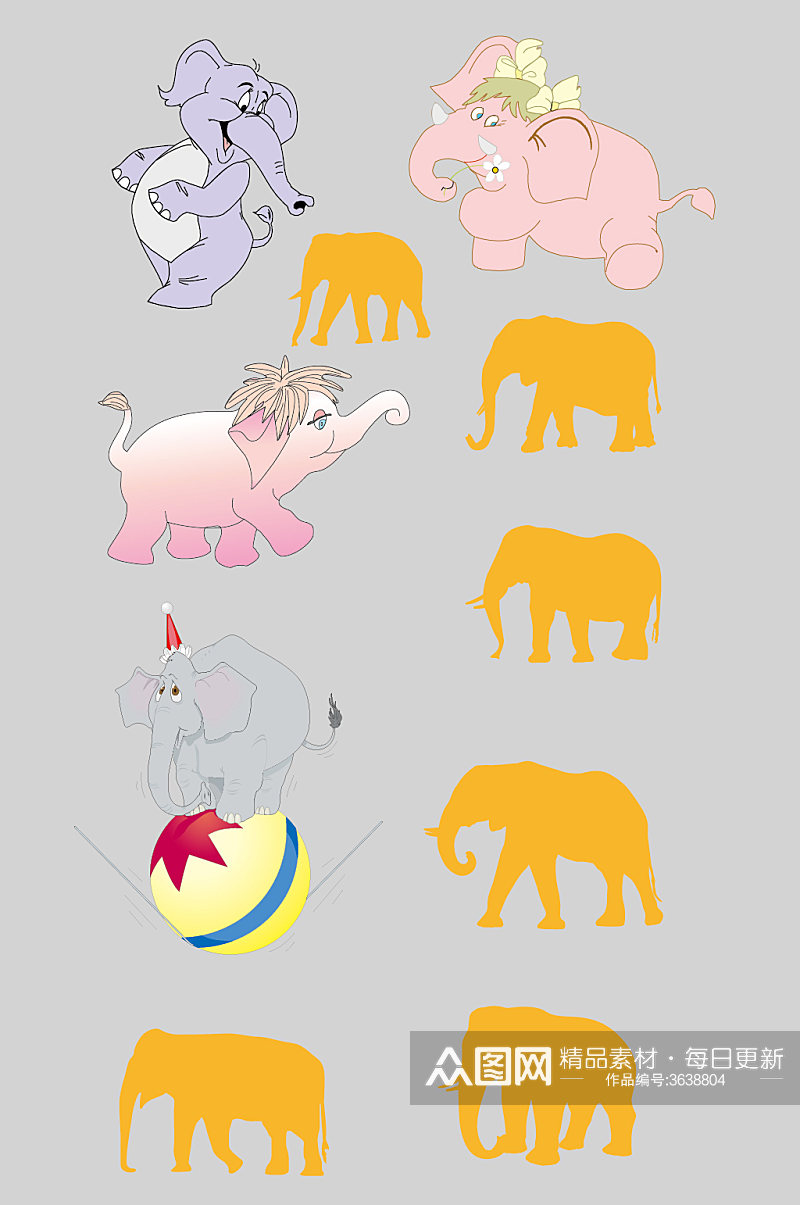 AI矢量卡通可爱小象大象素材