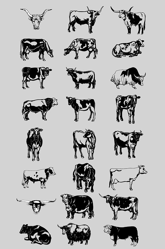 AI矢量牛各类牛