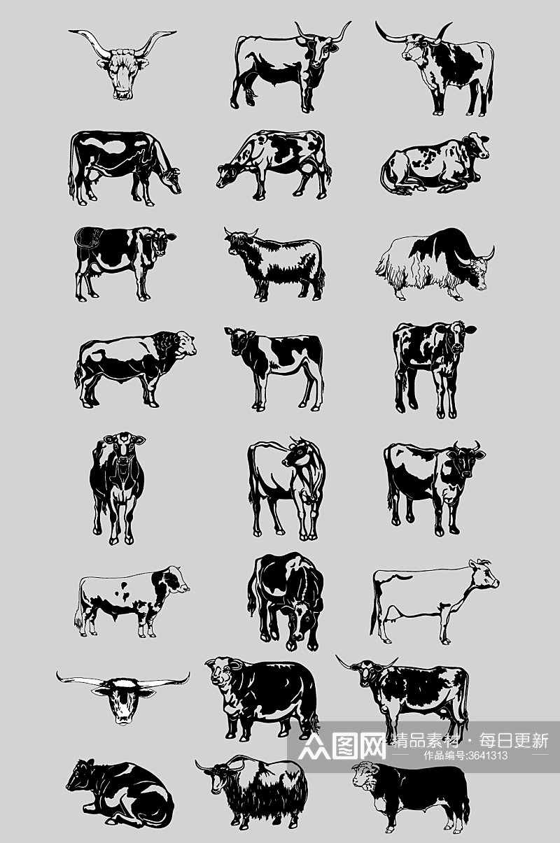 AI矢量牛各类牛素材