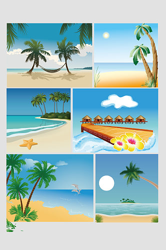矢量海边海滩椰树插画
