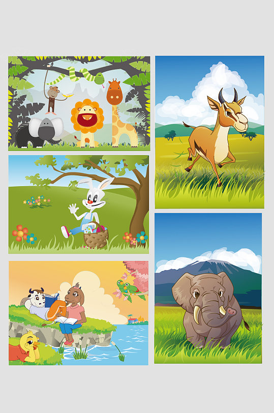 矢量森林动物插画