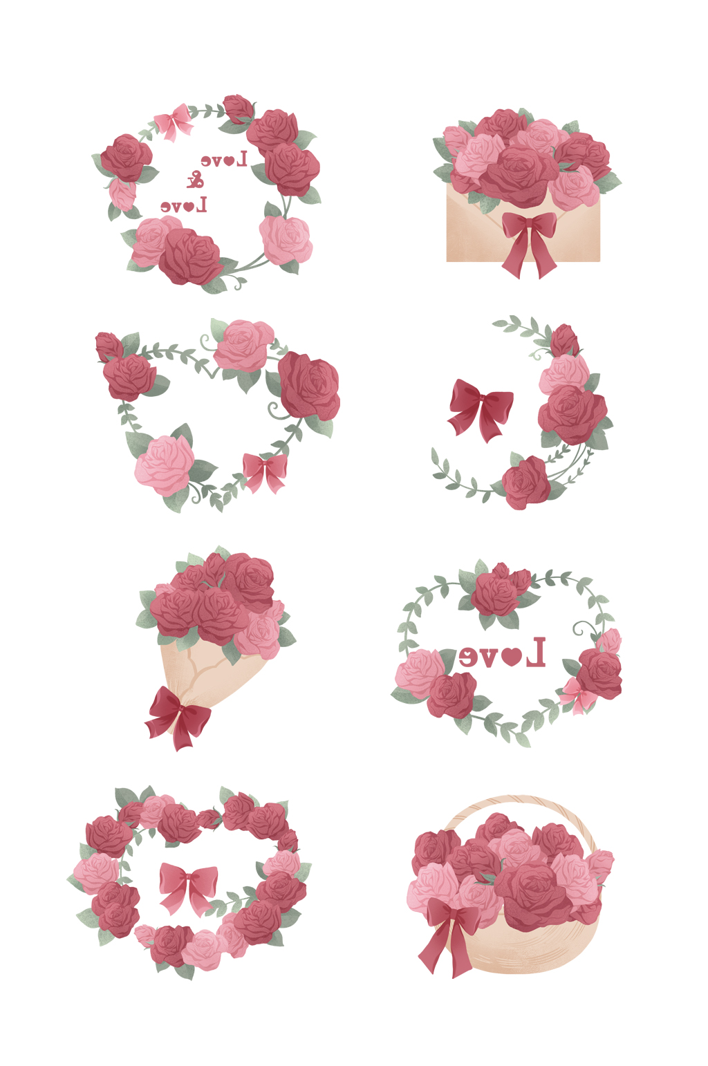 粉色圆形花朵花环元素素材