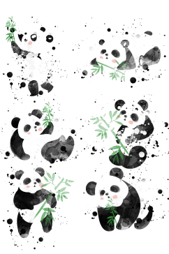 水彩水墨熊猫元素