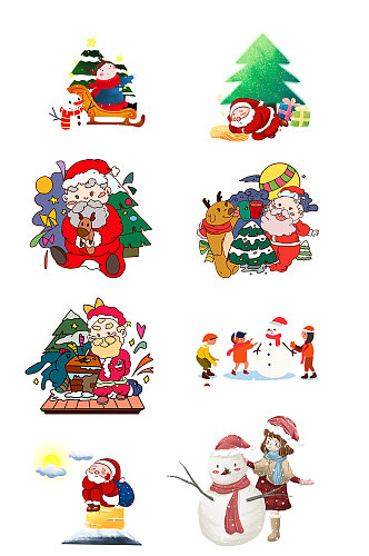 手绘卡通圣诞节圣诞老人雪人元素