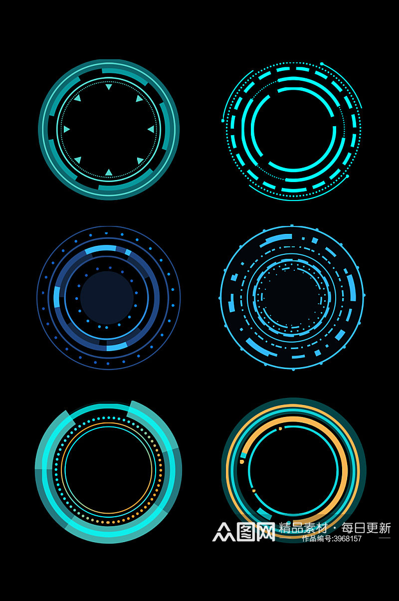 圆形蓝色未来科技几何边框圆框对话框元素素材