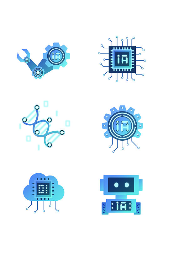 蓝色科技风人工智能图标元素