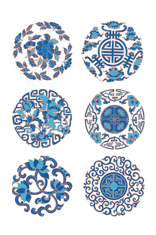 靛蓝中国传统纹样装饰图案元素