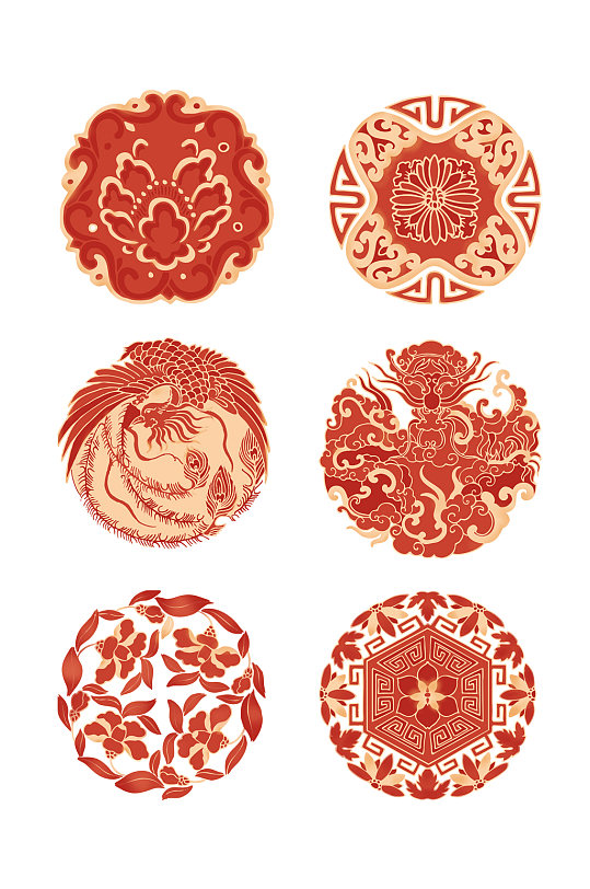 绯红中国风传统纹样装饰图案元素