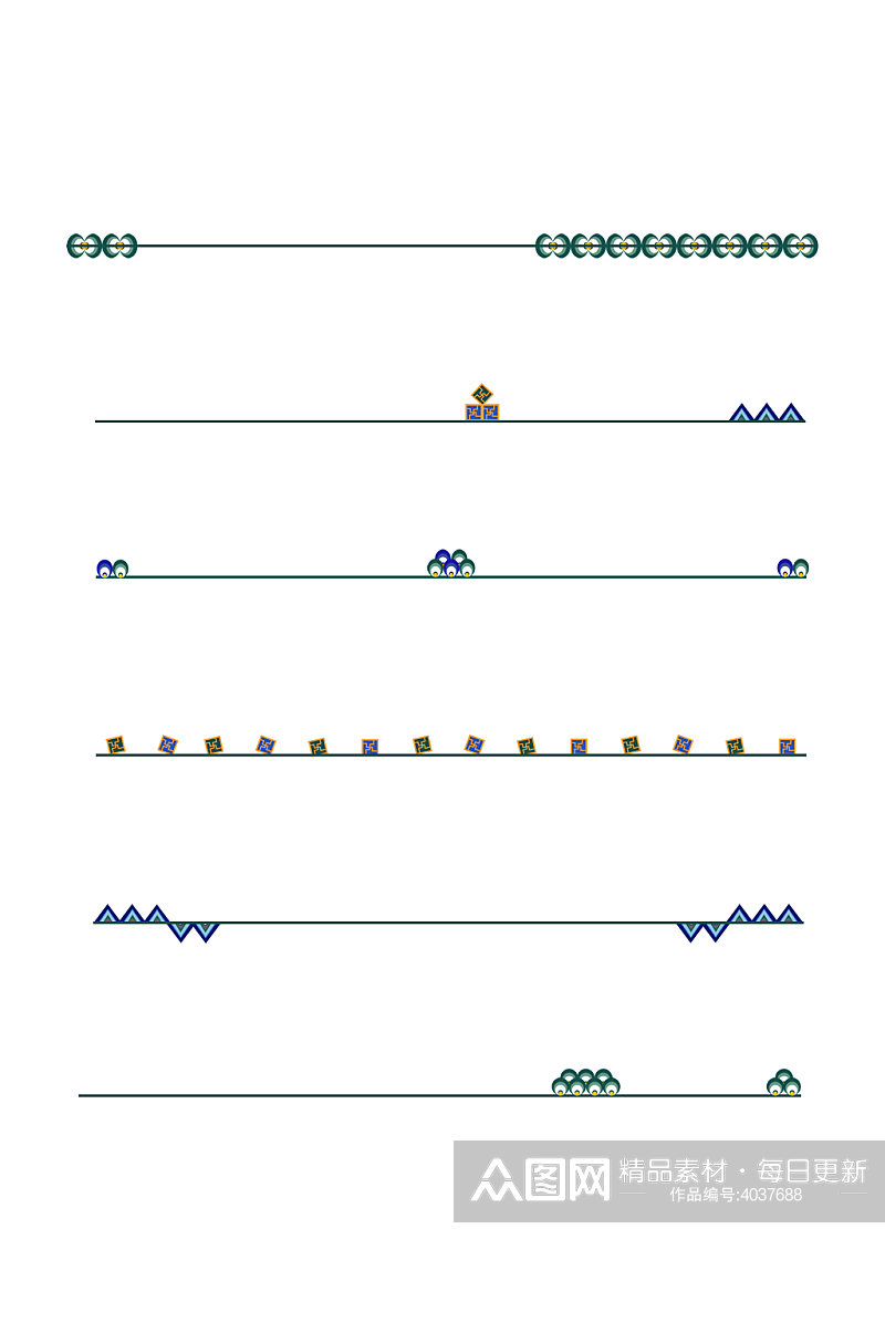手绘中式国潮花纹分割线复古边框元素素材