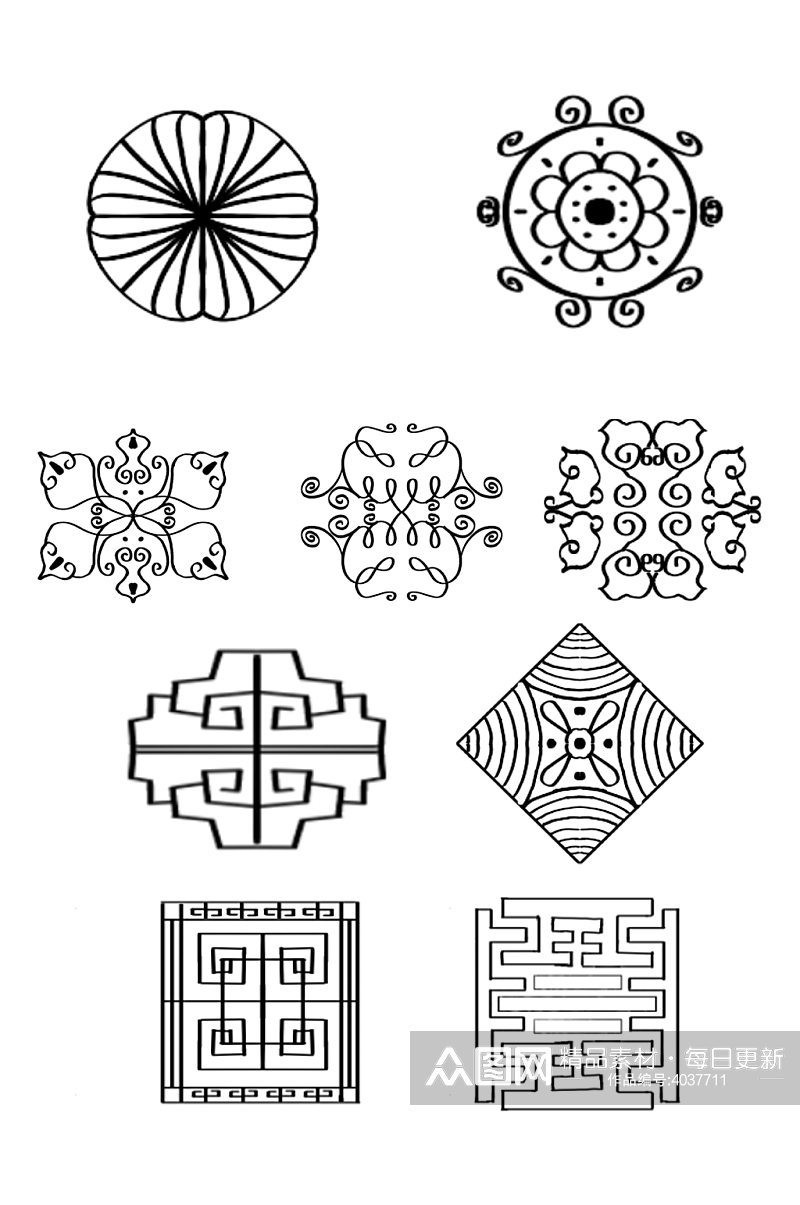 新中式装饰花纹图形元素素材