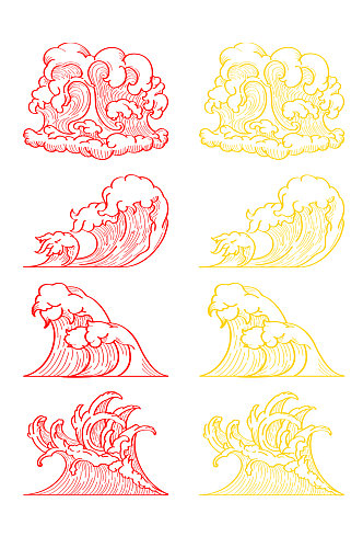 中古风山水纹装饰中式浪花纹海水纹元素