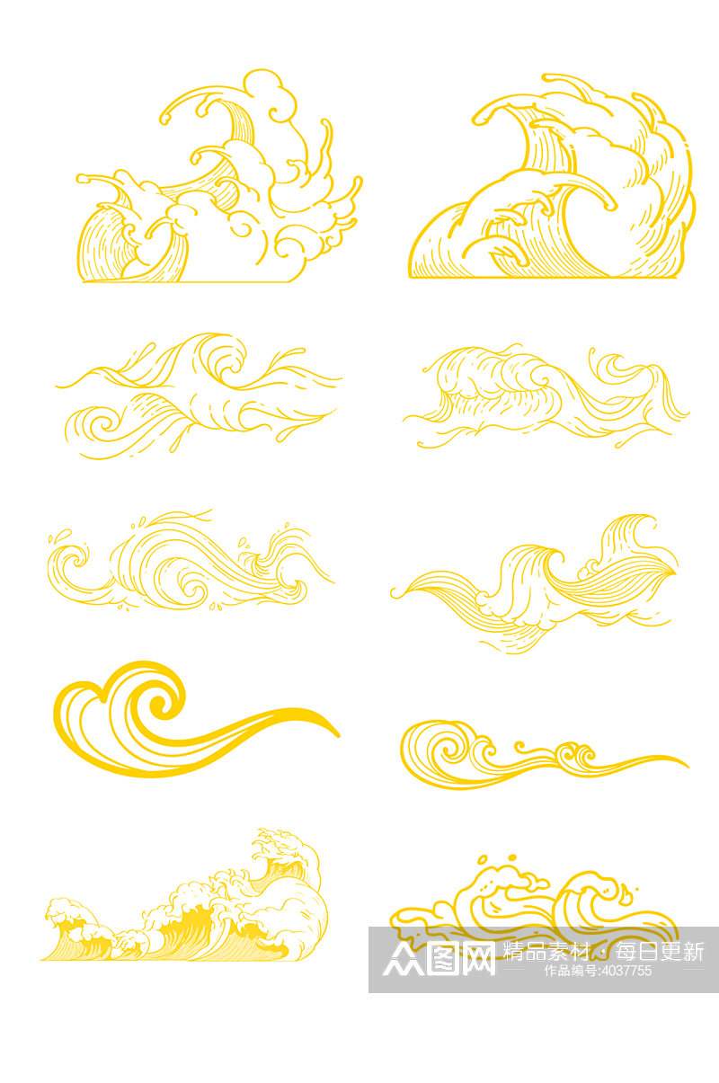 中式浪花纹海水纹中古风山水纹装饰元素素材
