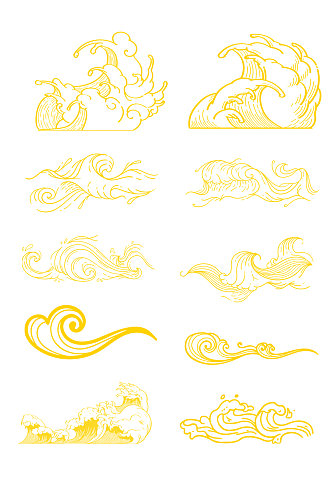 中式浪花纹海水纹中古风山水纹装饰元素