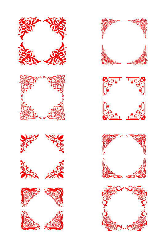 红色中式传统角花套图元素