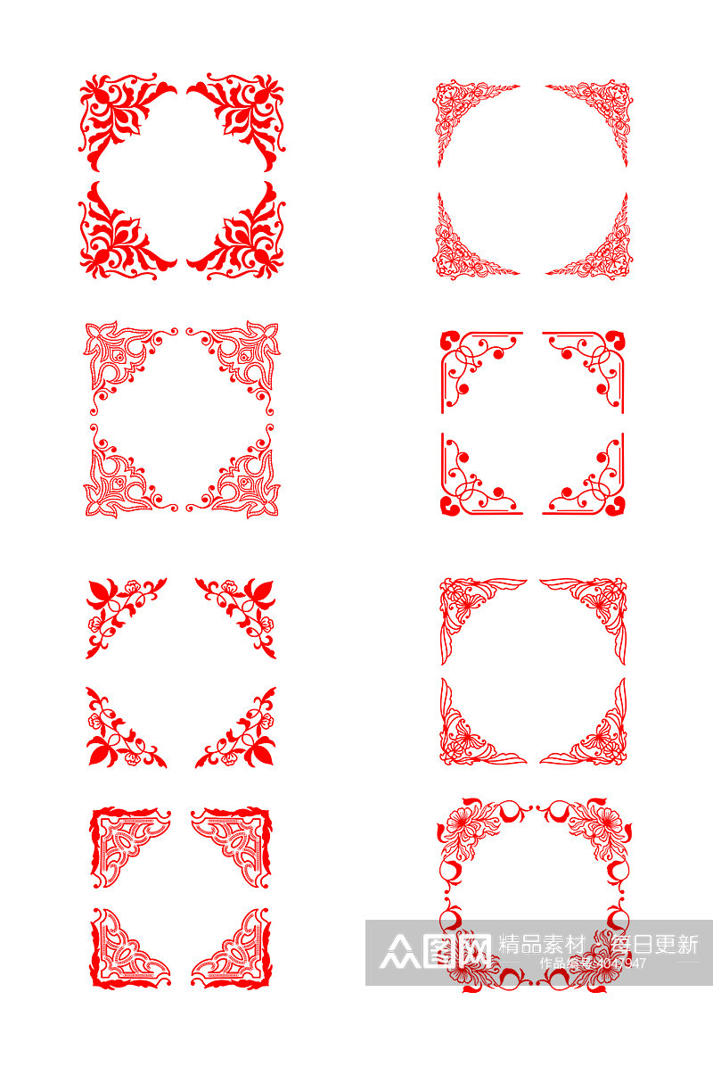 红色中式传统角花套图元素素材