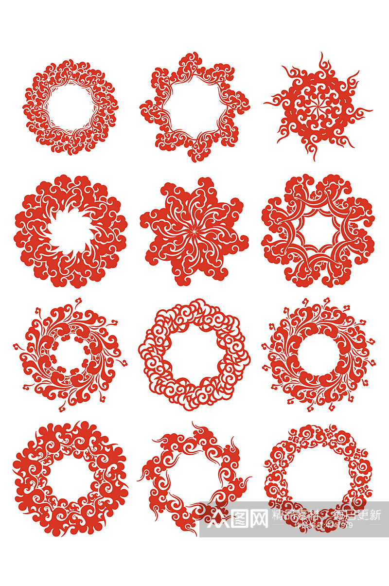 中式古典圆形花纹图形元素素材