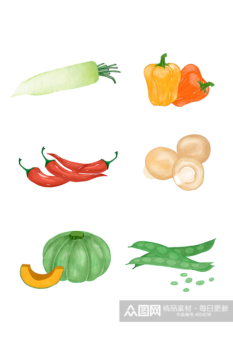 简约手绘水彩蔬菜元素素材