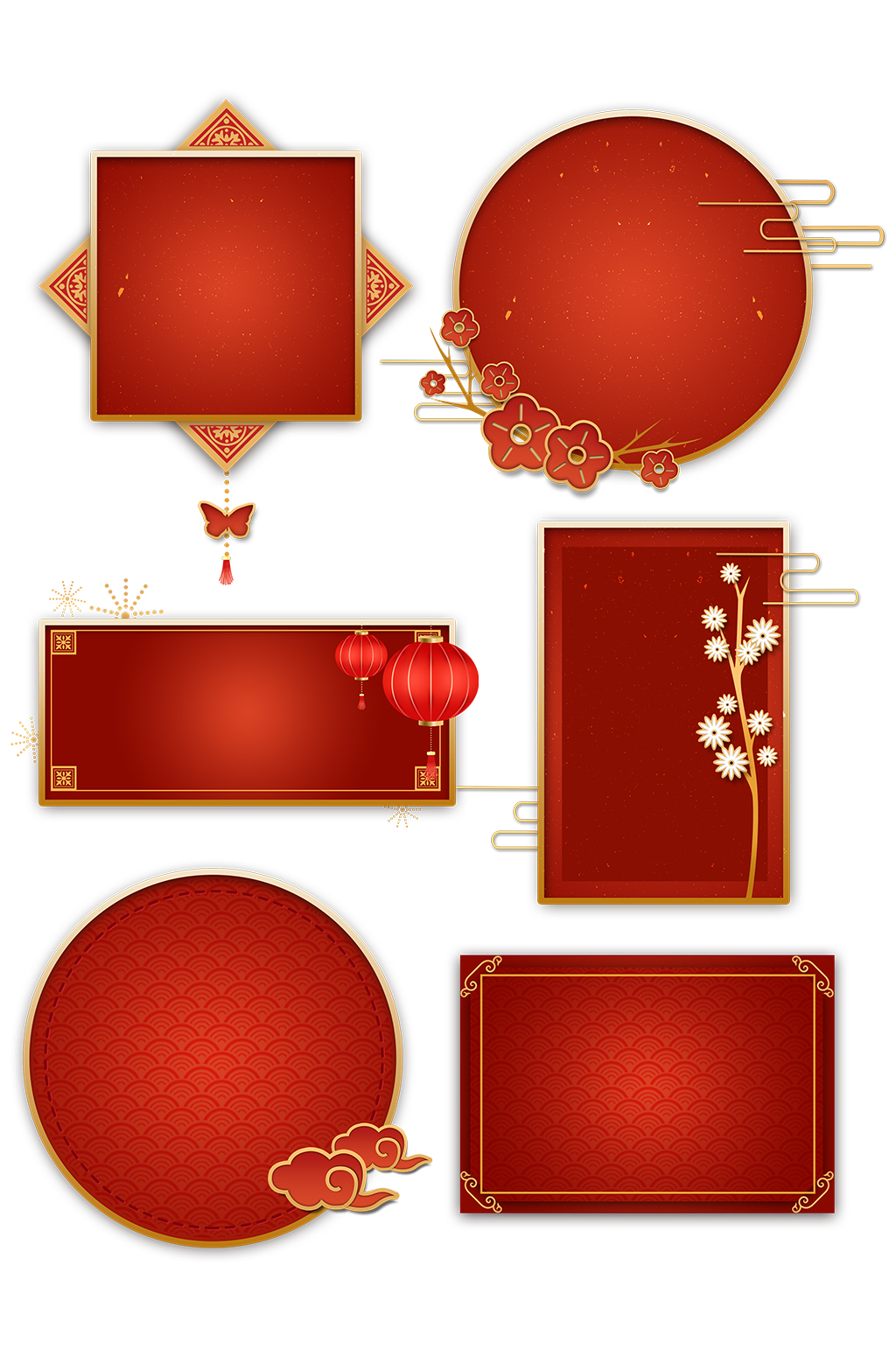 喜慶古風中國紅色節(jié)日標題欄春節(jié)邊框元素素材