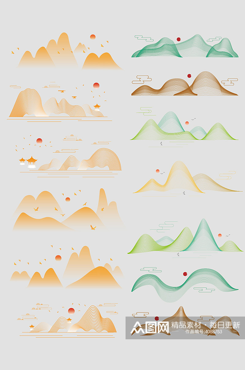 AI矢量中式线条山素材