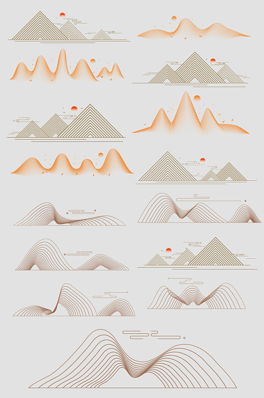 AI矢量中式线条山
