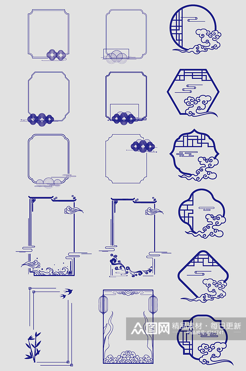 AI矢量中式边框花纹素材