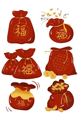 中式春节红色喜庆福袋元素