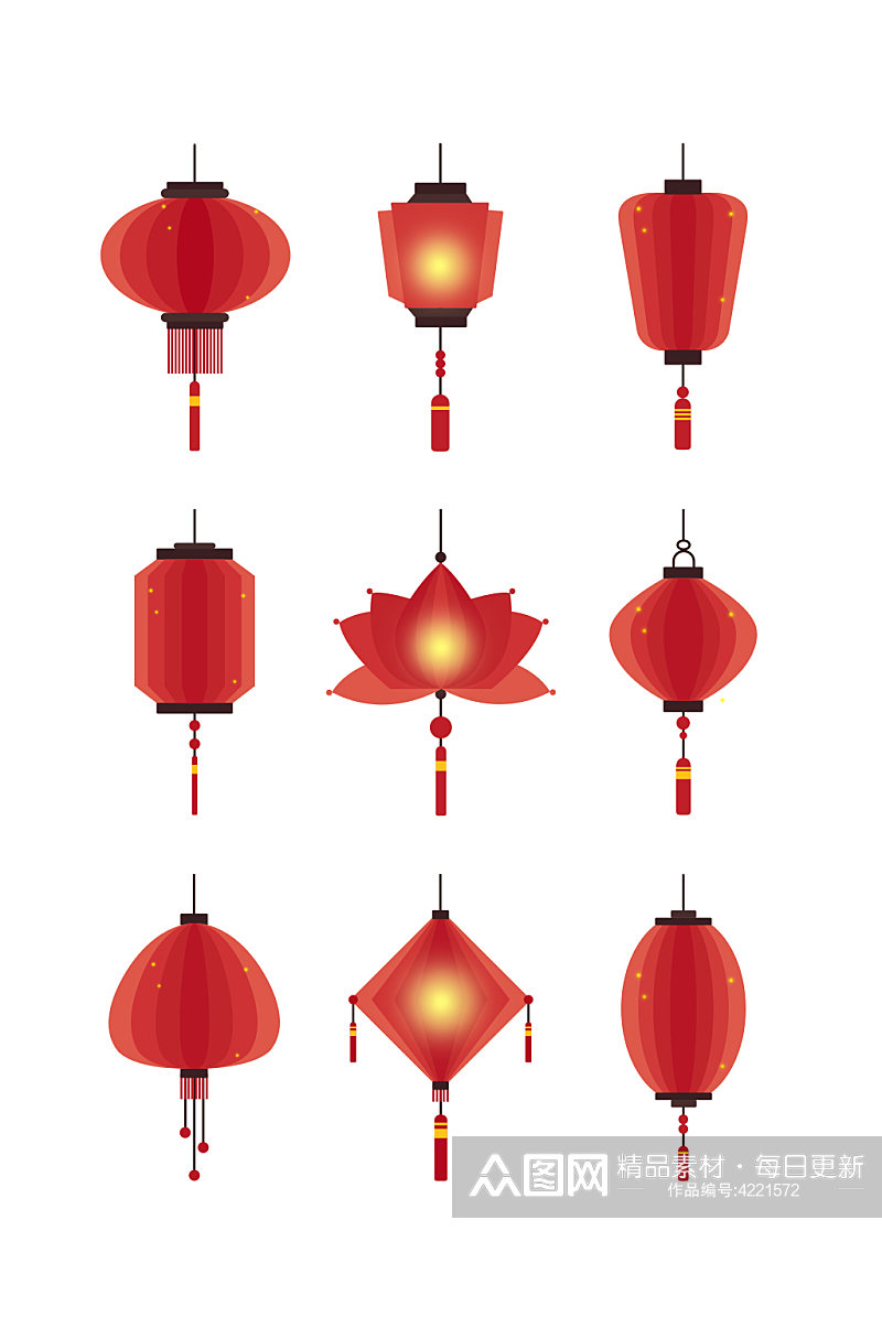 中式简约手绘喜庆灯笼元素素材