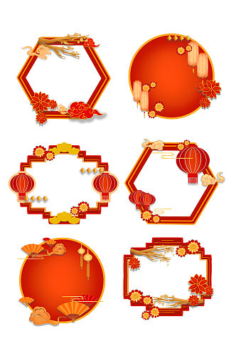 新年剪纸风边框中国风手绘国潮边框元素