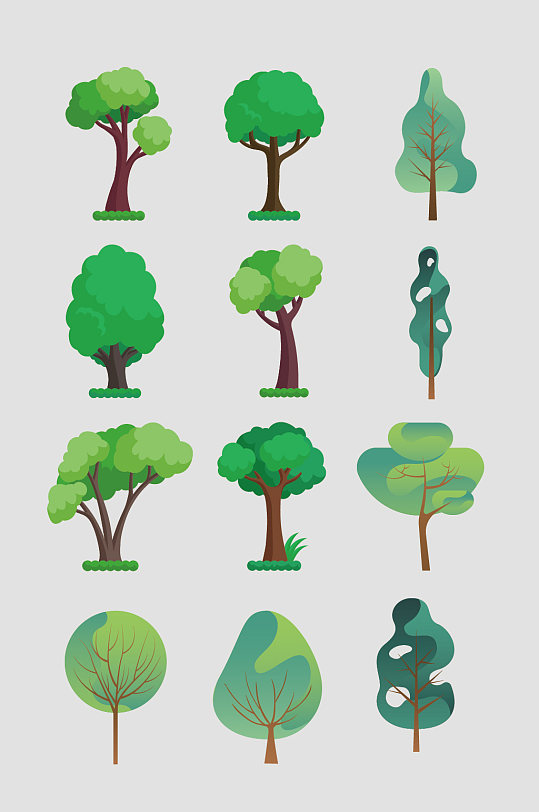 矢量绿色树木树元素