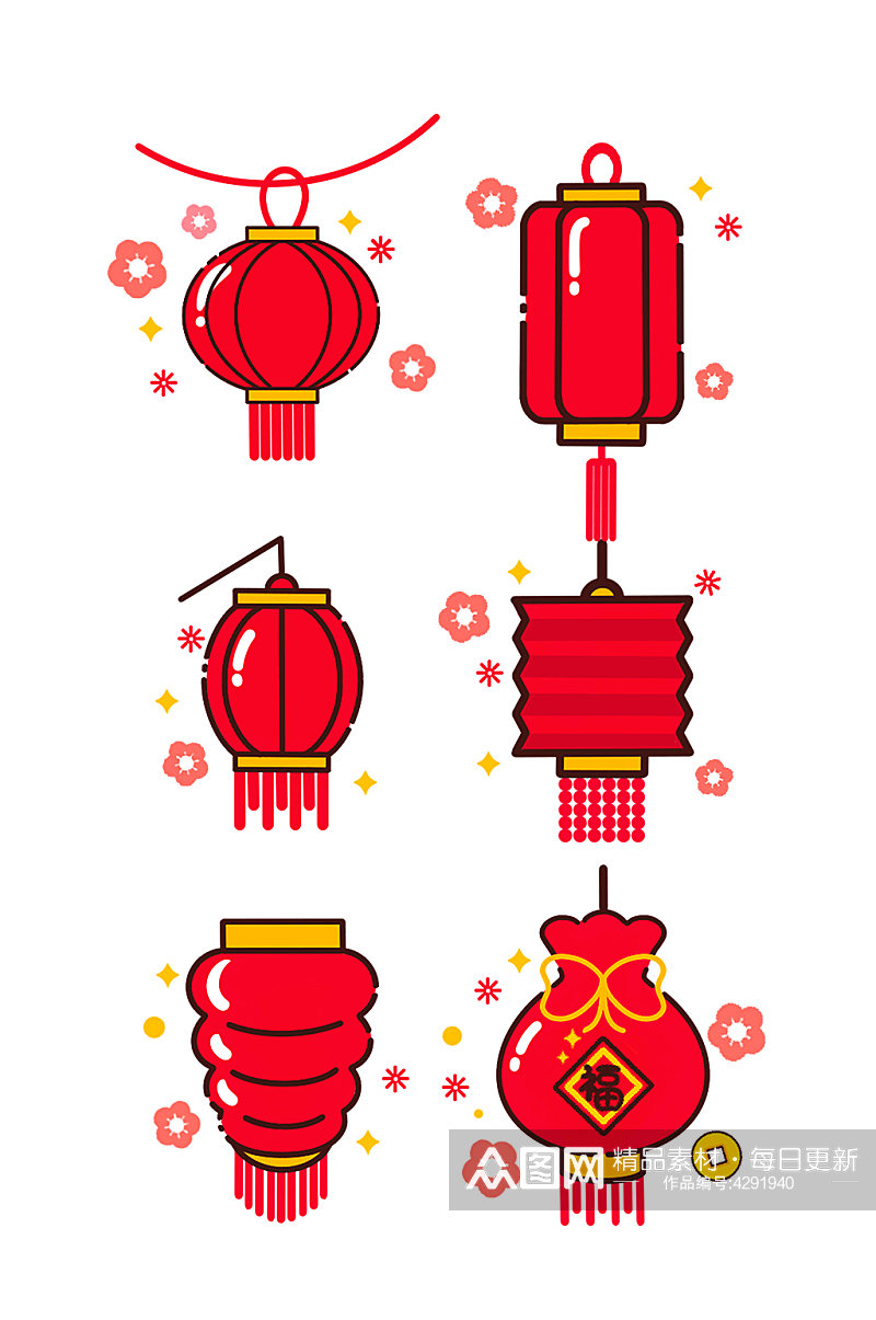 中式红色灯笼元素素材