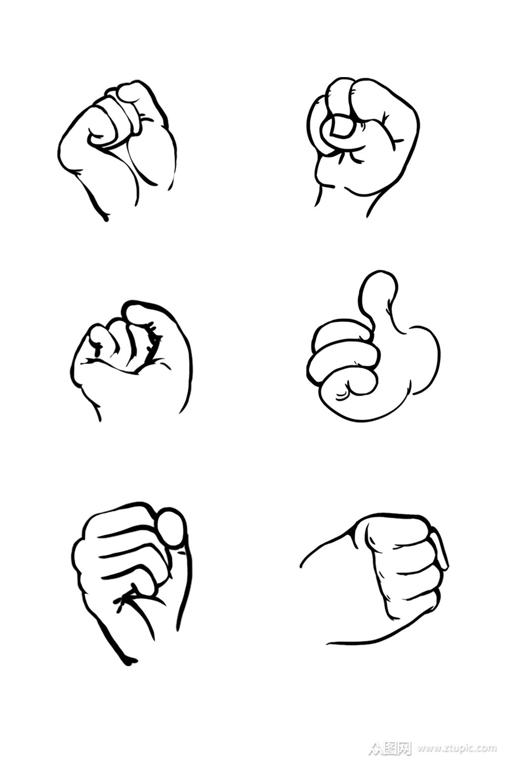 手绘简约线条手部拳头元素素材