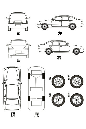 线条汽车三视图元素