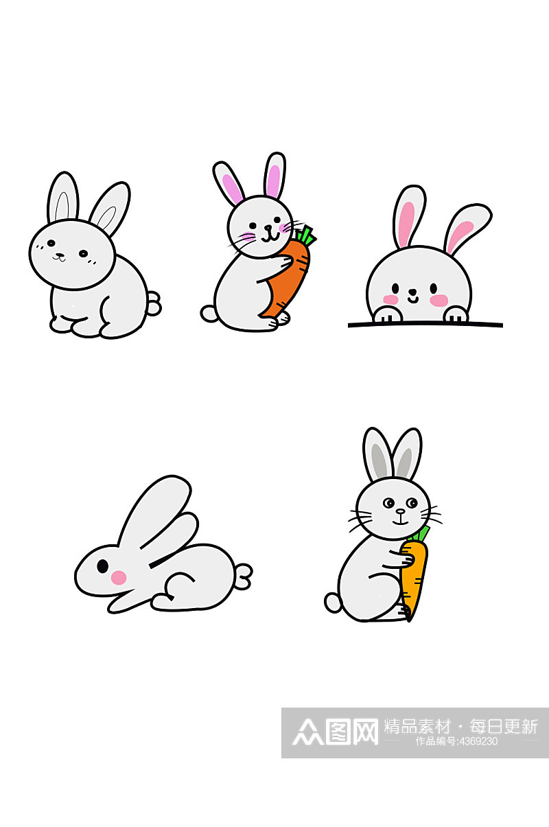 手绘卡通小兔子元素素材