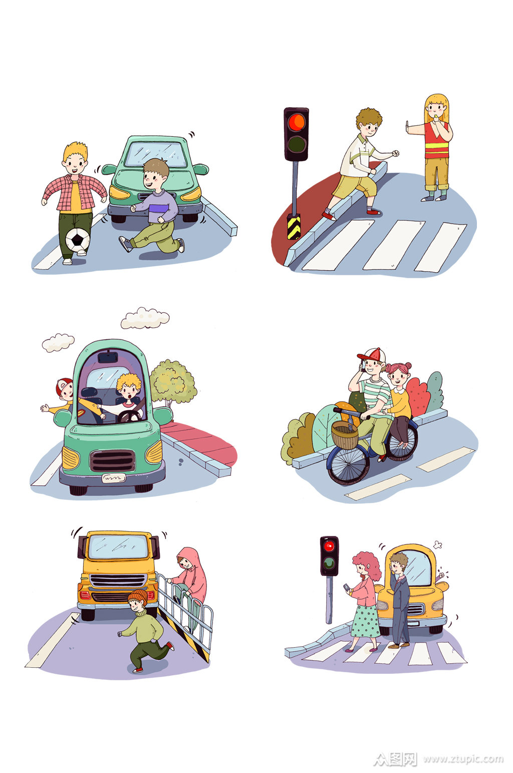 遵守交通规则人物插画元素素材