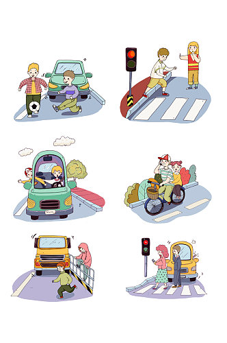 遵守交通规则人物插画元素