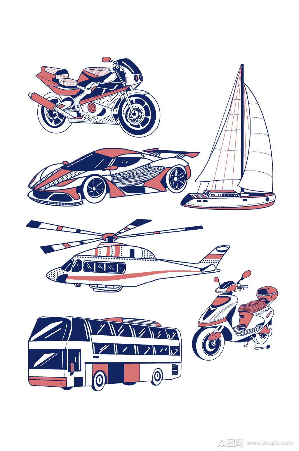 出行交通工具简笔画元素素材