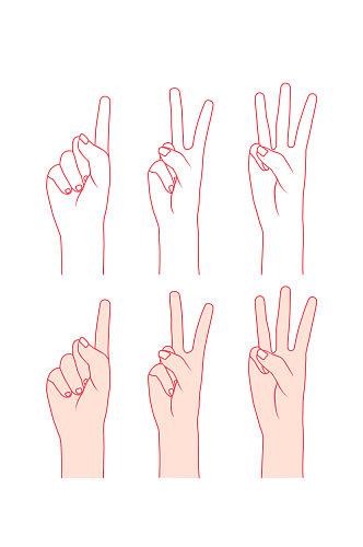 创意手绘手指数字一二三手势线稿元素
